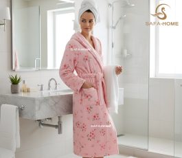 حوله پالتویی زنانه طرح لیلیوم صورتی پودایران