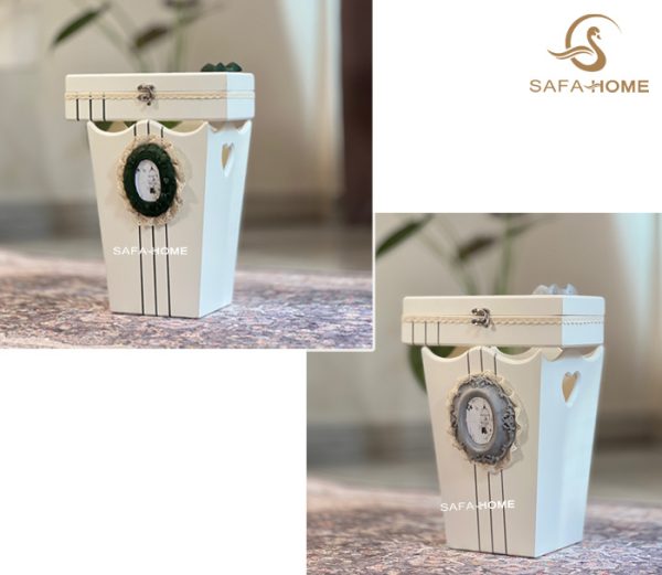 ست سطل و جای دستمال کاغذی ساده خط دار