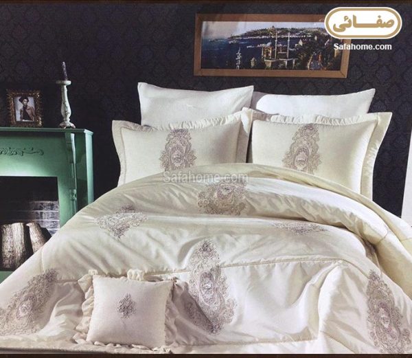 روتختی دو نفره عروس ۷ تکه طرح آماندا Zebra Casa شیری