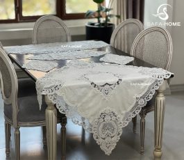 رومیزی مخمل مروارید دوزی طرح نارمیا استخوانی