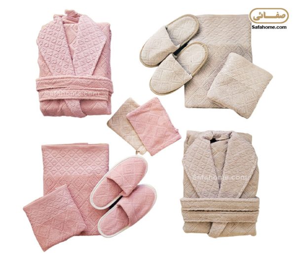 سرویس حوله عروس و داماد ژاگارد نسکافه ای و صورتی