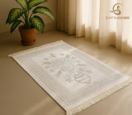 سجاده قطیفه طرح گلدان گل برجسته نقره ای