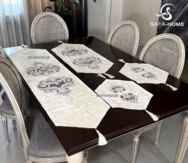 رومیزی 4 تکه مخمل دانتل گل برجسته سلطنتی