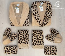 سرویس حوله عروس طرح جگوار و پلنگی نسکافه ای