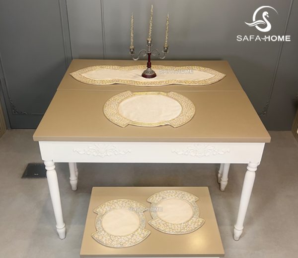 رومیزی ۴ تکه ونوس مخمل کرم