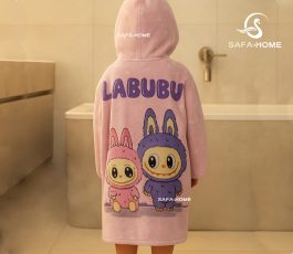 حوله تن پوش بچگانه طرح لبوبو صورتی پودایران
