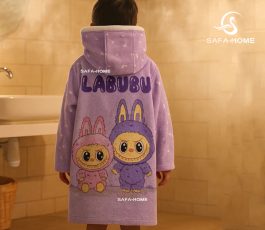 حوله تن پوش بچگانه طرح لبوبو بنفش پودایران