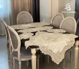 رومیزی جدید مخمل مروارید دوزی طرح رناز 5 تکه استخوانی