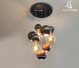 لوستر چوبی هفت شاخه کهربا ادیسون