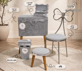 ست میز چرخ صندوقی طوسی پتینه سفید