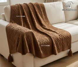 شال مبل 3 متری طرح پانچ قهوه ای شتری
